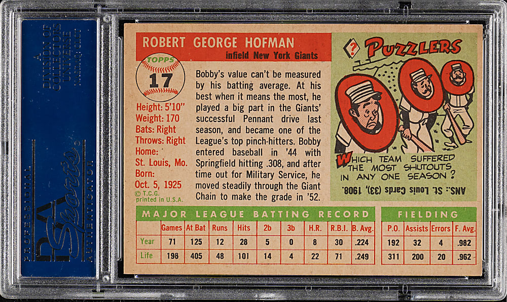 1955 Topps #17 Bobby Hofman PSA NM-MT 8