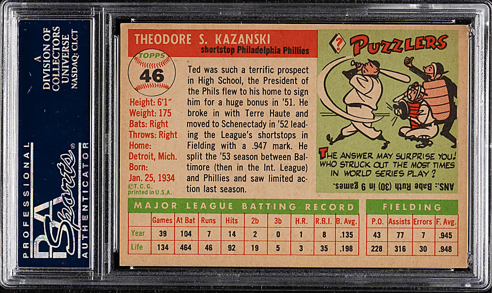 1955 Topps #46 Ted Kazanski PSA NM-MT 8