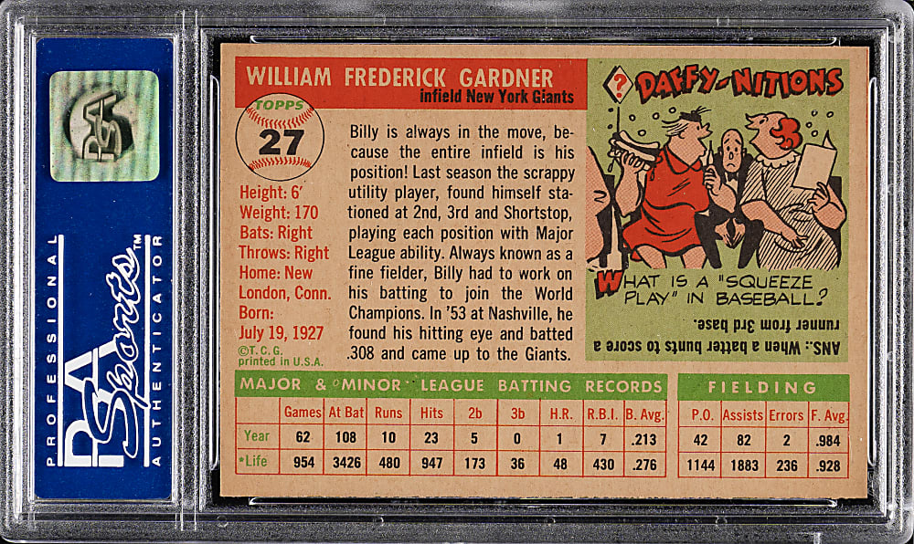 1955 Topps #27 Billy Gardner PSA NM-MT 8