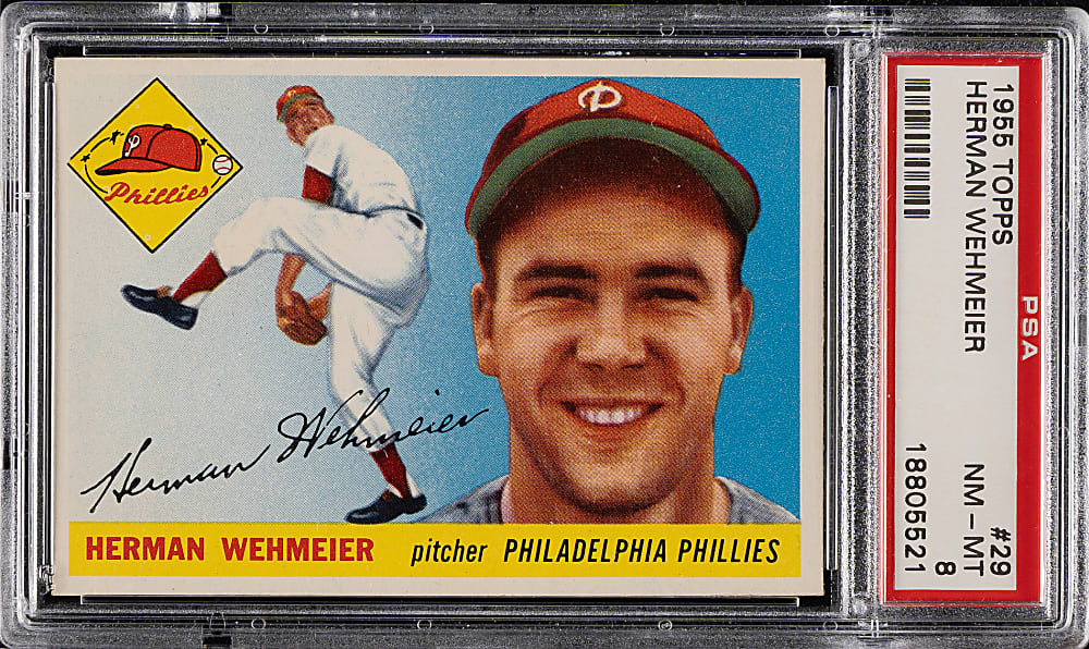 1955 Topps #29 Herman Wehmeier PSA NM-MT 8