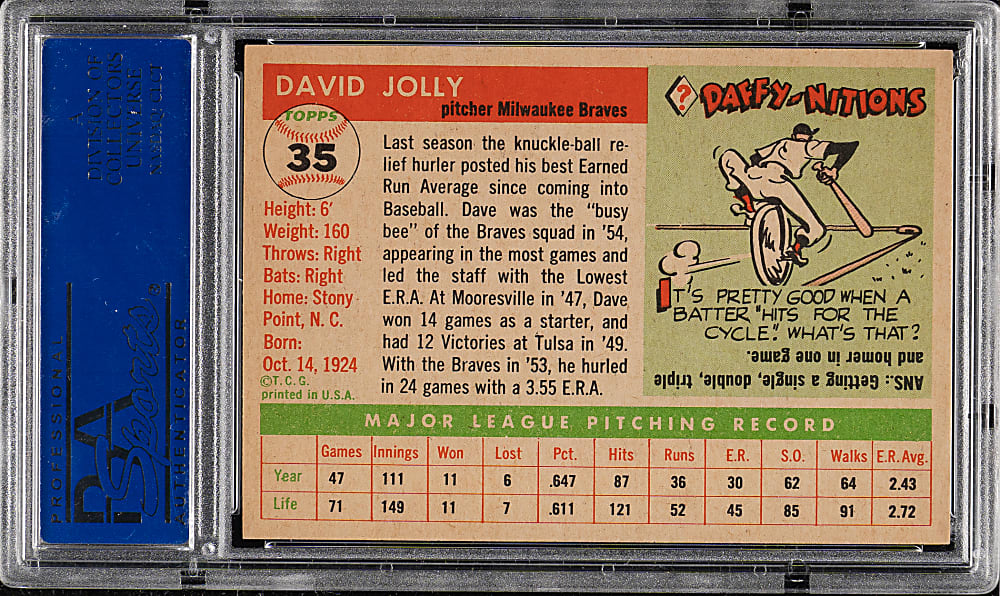 1955 Topps #35 Dave Jolly PSA NM-MT 8