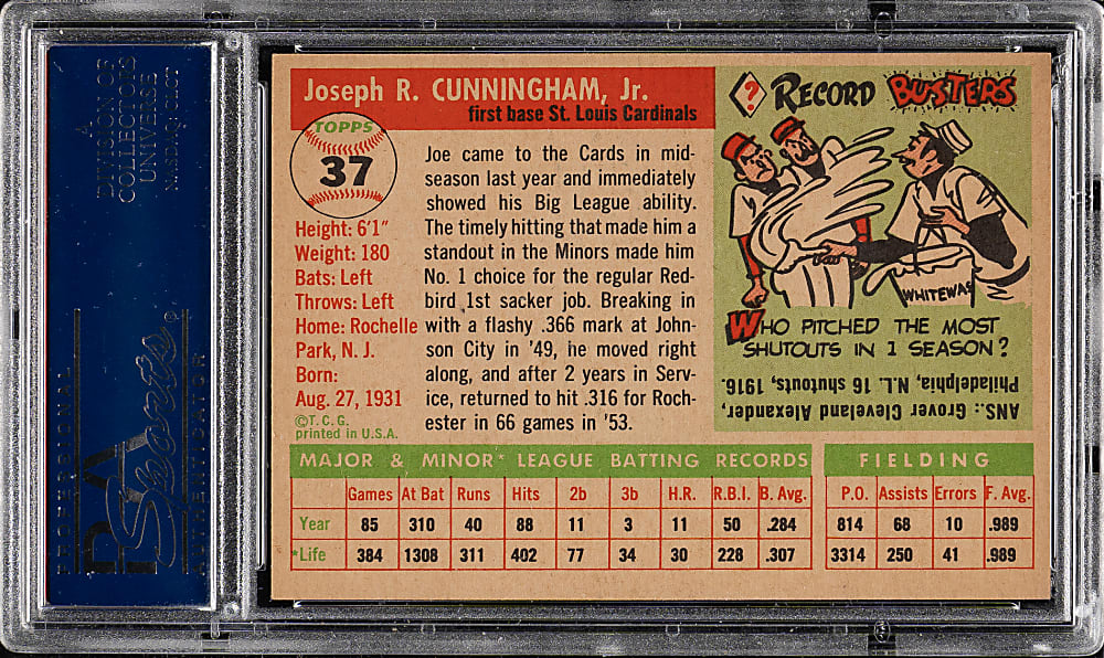 1955 Topps #37 Joe Cunningham PSA NM-MT 8