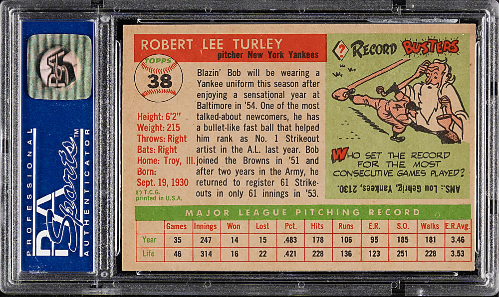 1955 Topps #38 Bob Turley PSA NM-MT 8