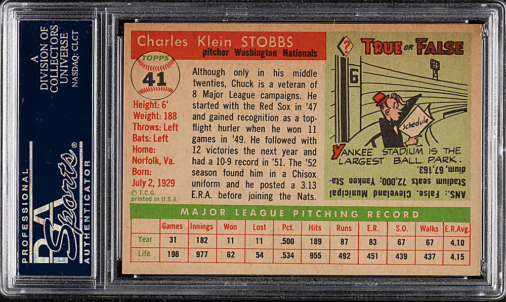 1955 Topps #41 Chuck Stobbs PSA NM-MT 8