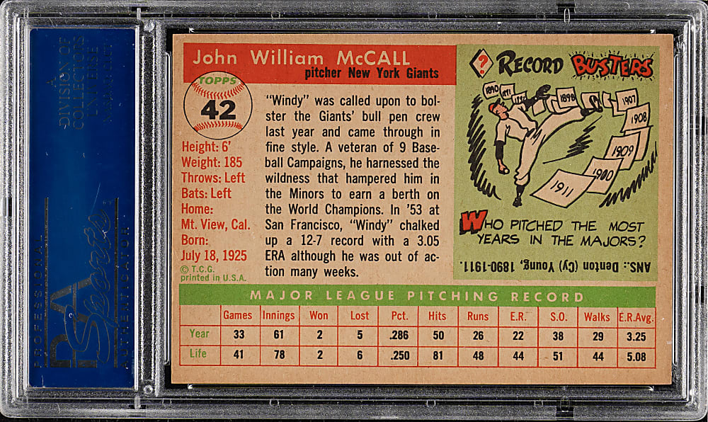 1955 Topps #42 Winy McCall PSA NM-MT 8