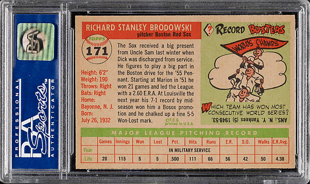 1955 Topps #171 Dick Brodowski PSA NM-MT 8