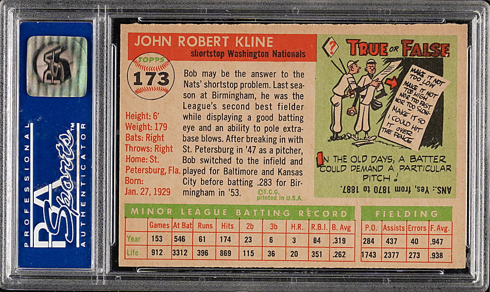 1955 Topps #173 Bob Kline PSA NM-MT 8