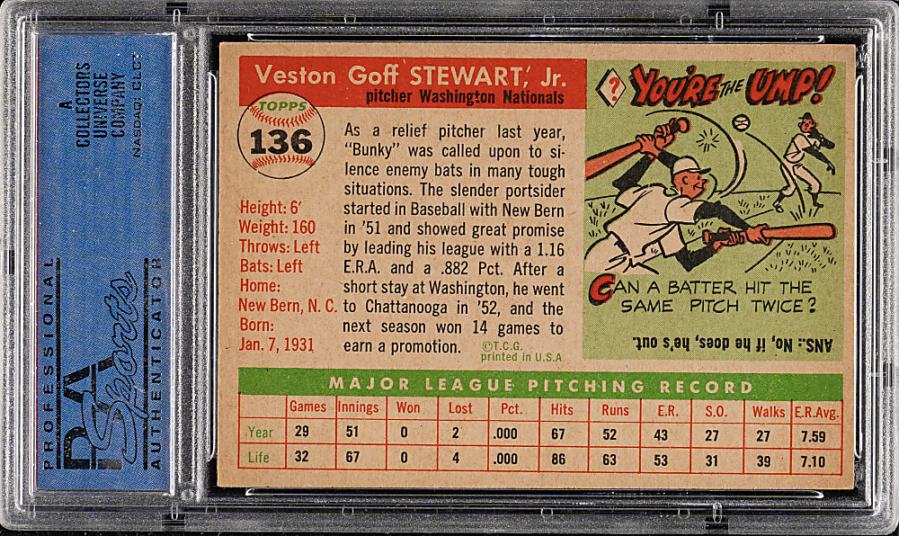 1955 Topps #136 Bunky Stewart PSA NM-MT 8