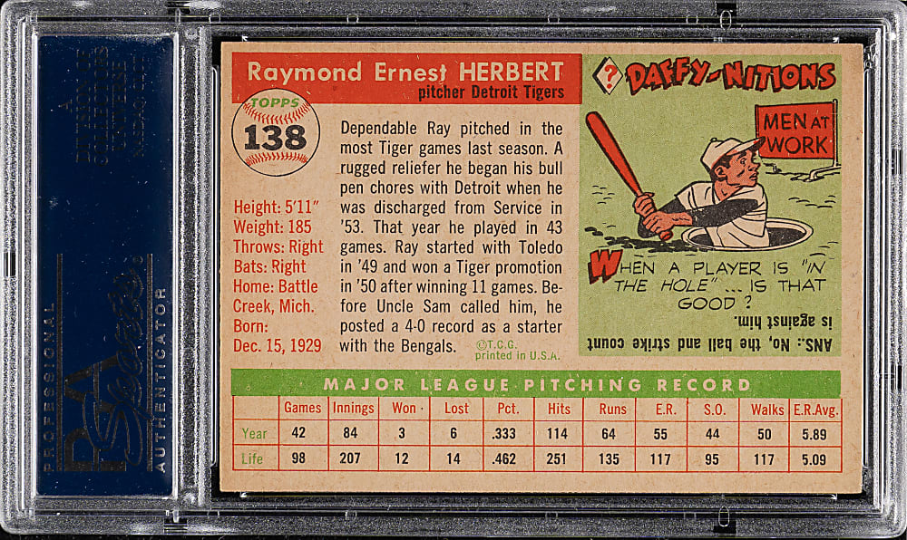 1955 Topps #138 Ray Herbert PSA NM-MT 8