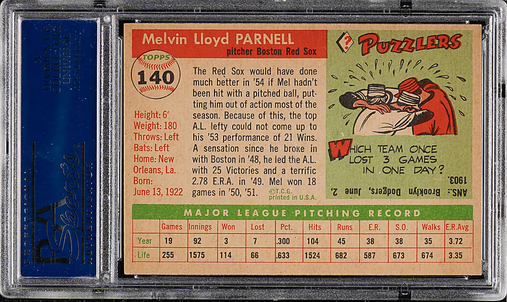 1955 Topps #140 Mel Parnell PSA NM-MT 8