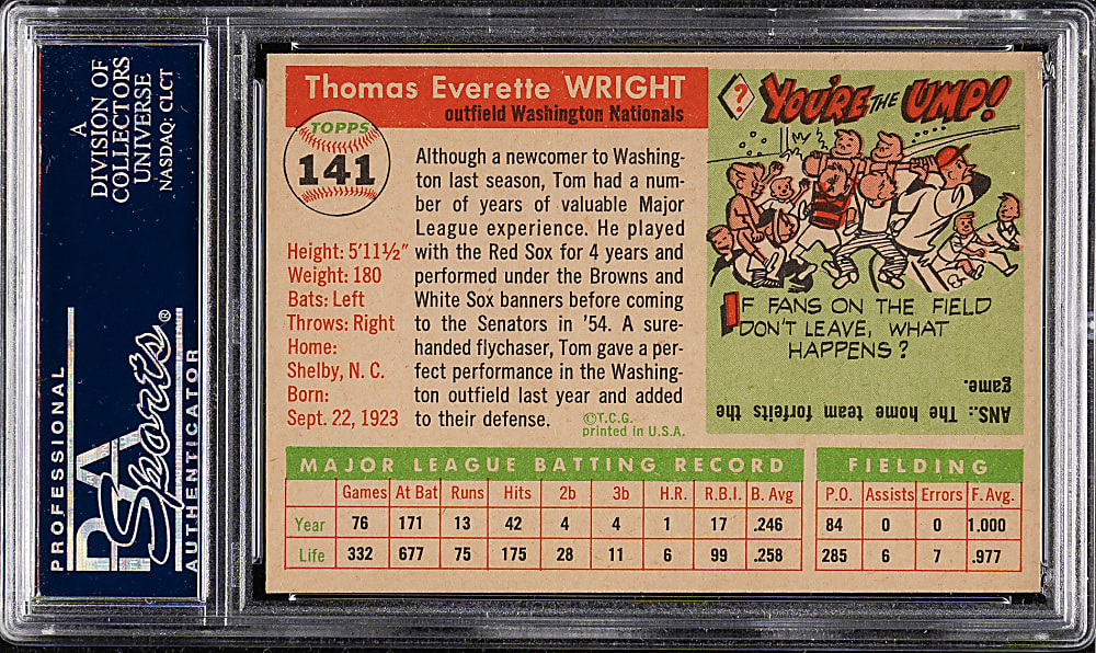 1955 Topps #141 Tom Wright PSA NM-MT 8