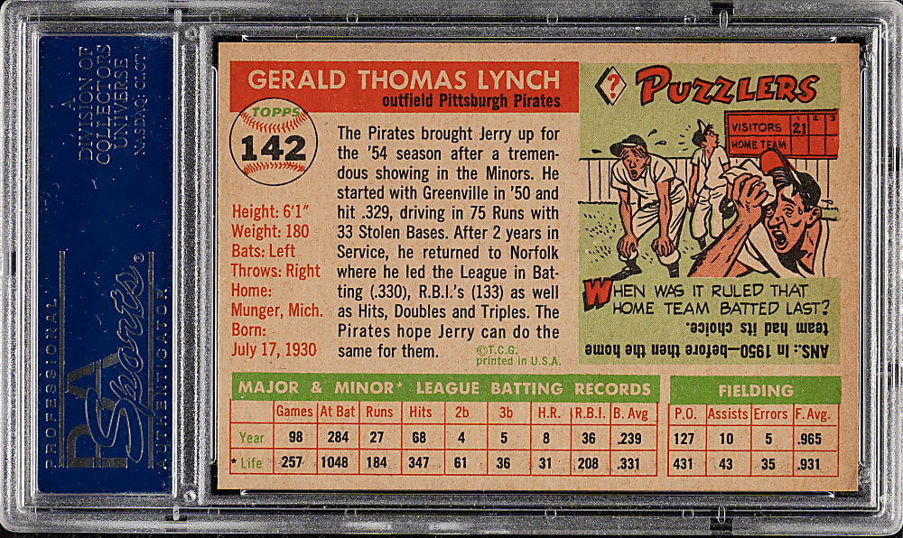 1955 Topps #142 Jerry Lynch PSA NM-MT 8