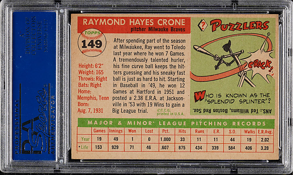 1955 Topps #149 Ray Crone PSA NM-MT 8