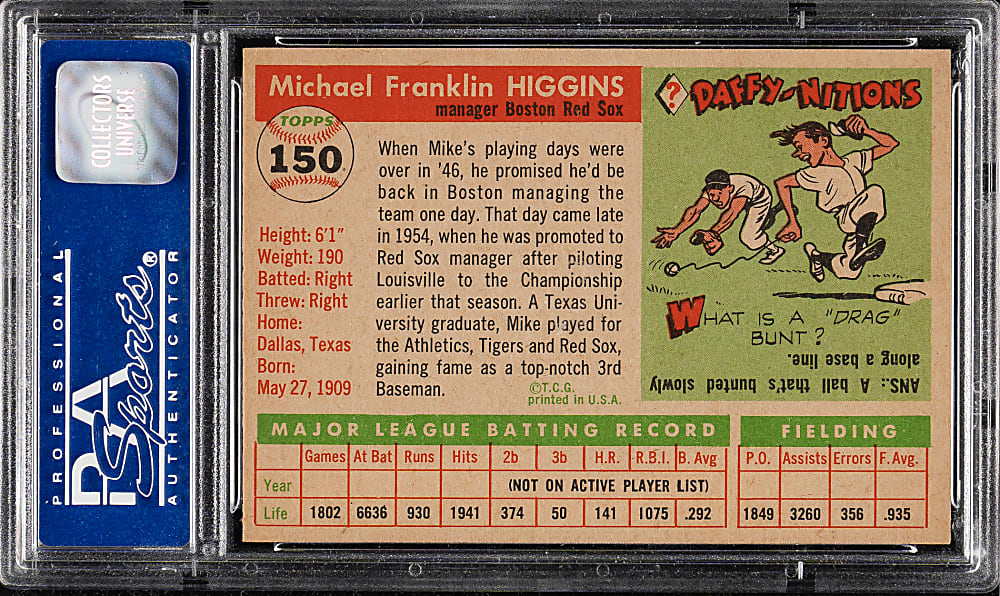 1955 Topps #150 Mike Higgins PSA NM-MT 8