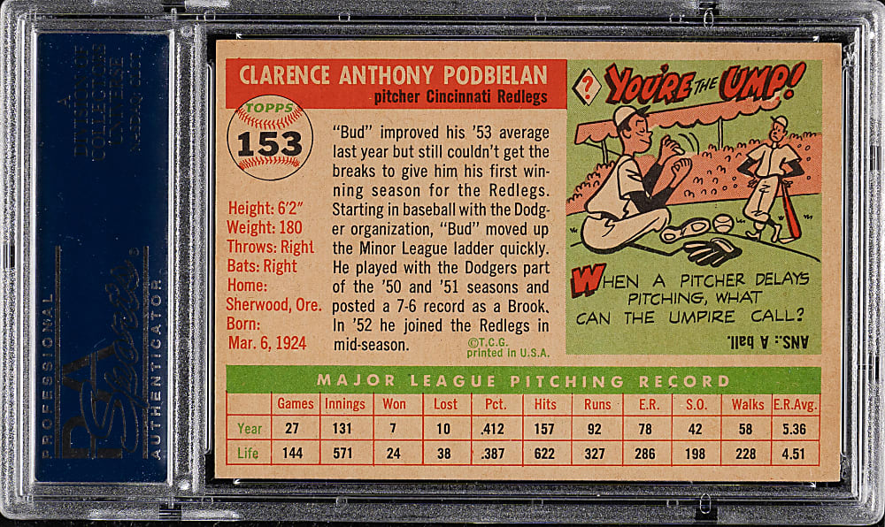 1955 Topps #153 Bud Podbielan PSA NM-MT 8