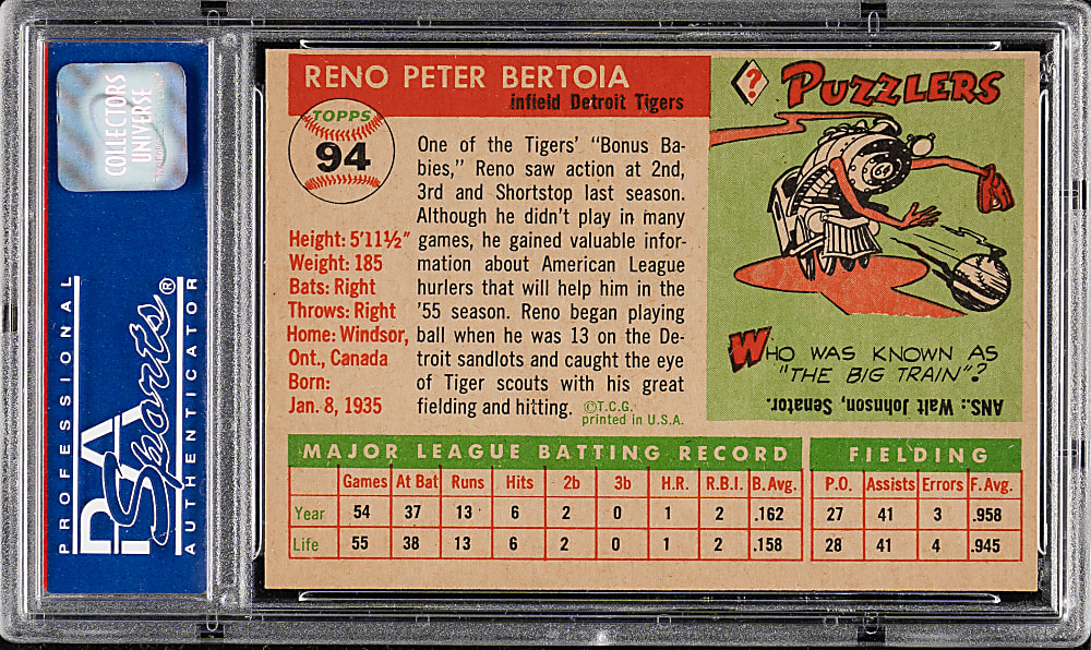 1955 Topps #94 Reno Bertoia PSA NM-MT 8
