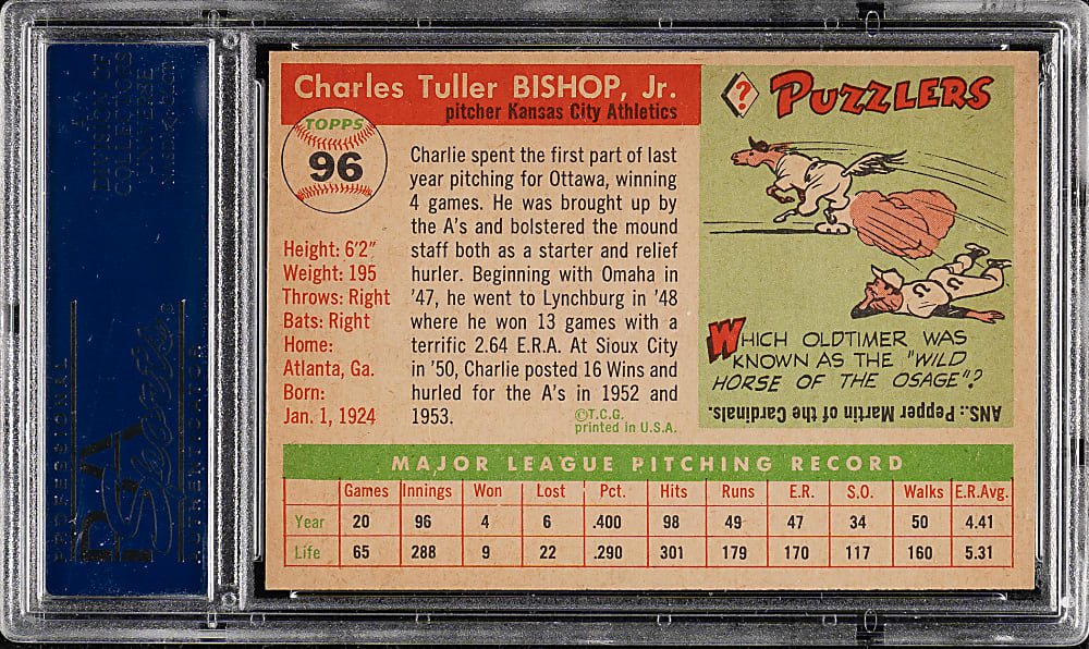 1955 Topps #96 Charlie Bishop PSA NM-MT 8