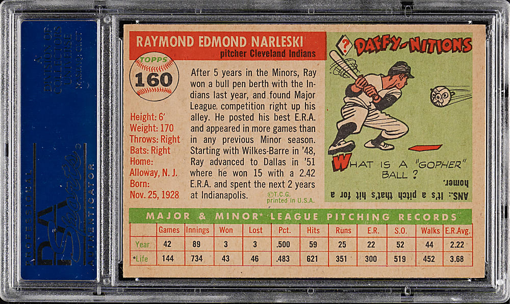 1955 Topps #160 Ray Narleski PSA NM-MT 8