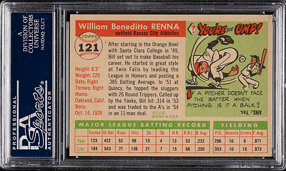 1955 Topps #121 Bill Renna PSA NM-MT 8