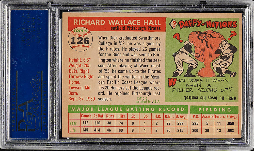 1955 Topps #126 Dick Hall PSA NM-MT 8