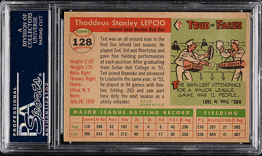 1955 Topps #128 Ted Lepcio PSA NM-MT 8
