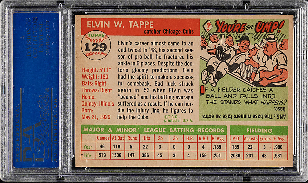 1955 Topps #129 Elvin Tappe PSA NM-MT 8