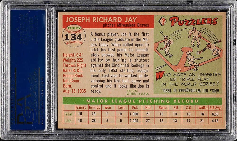 1955 Topps #134 Joe Jay PSA NM-MT 8