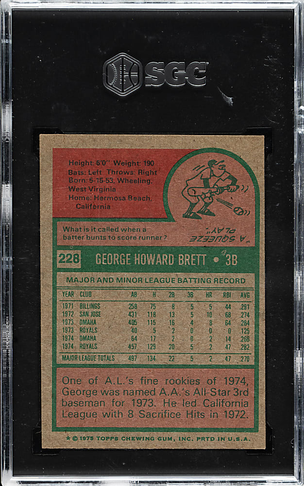 1975 Topps #228 George Brett Rookie SGC EX/NM+ 6.5