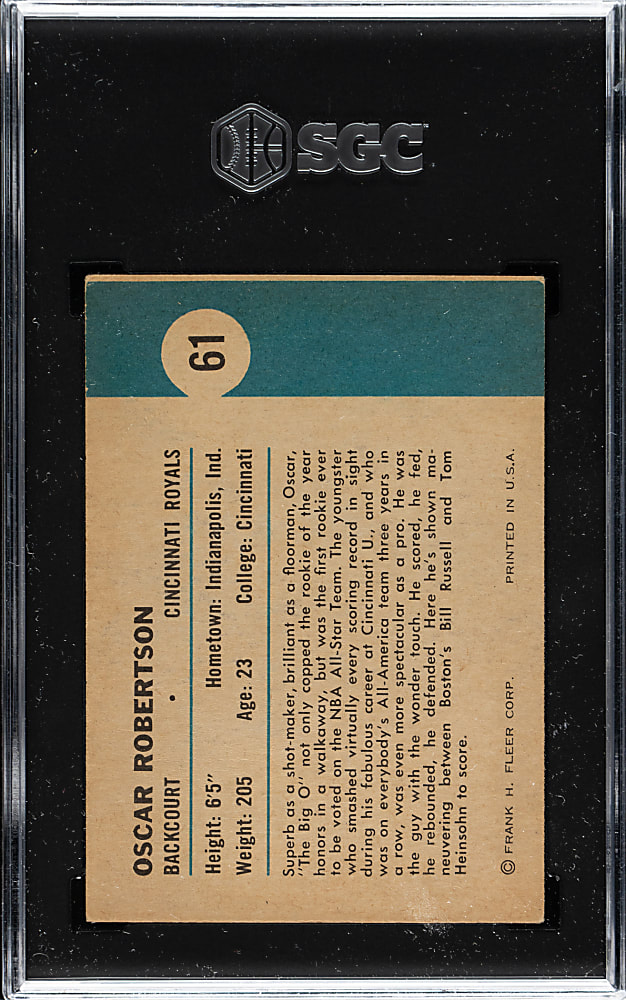1961-1962 Fleer Basketball #61 Oscar Robertson In Action SGC EX/NM 6
