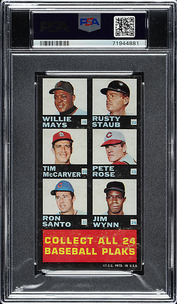1968 Topps Plaks Checklist #2 National League Including Aaron, Clemente, Mays, and Rose PSA VG-EX 4