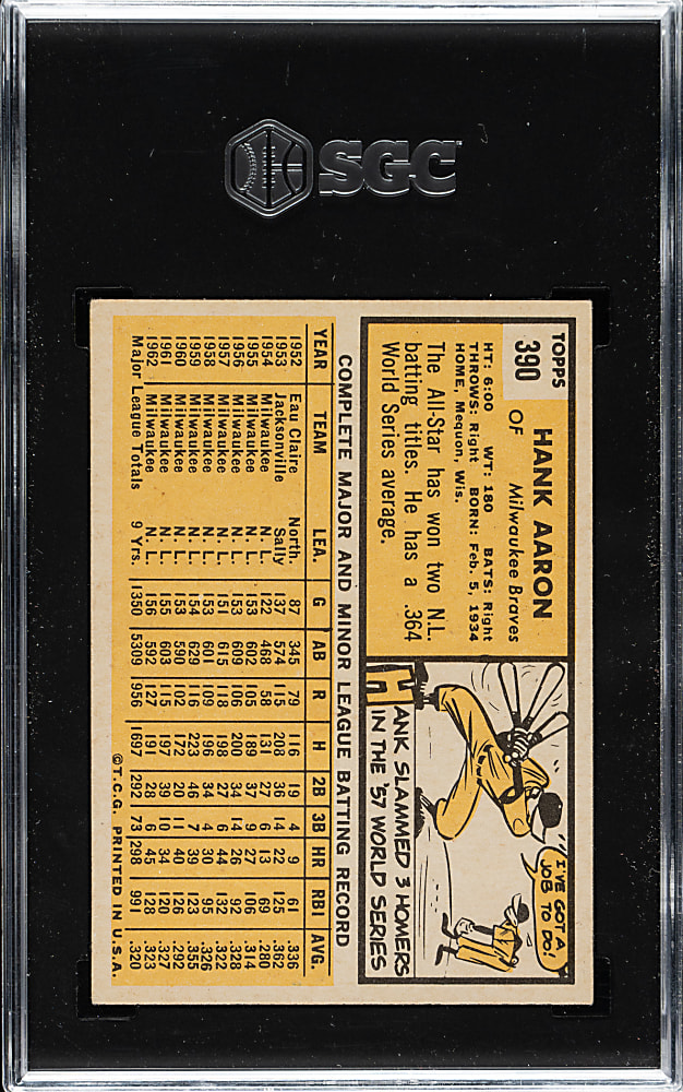 1963 Topps #390 Hank Aaron SGC EX/NM+ 6.5