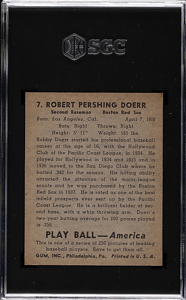 1939 R334 Play Ball #7 Bobby Doerr SGC EX/NM 6