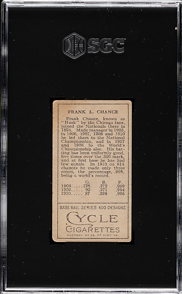 1911 T205 Gold Border Frank Chance SGC VG 3 - Cycle Back