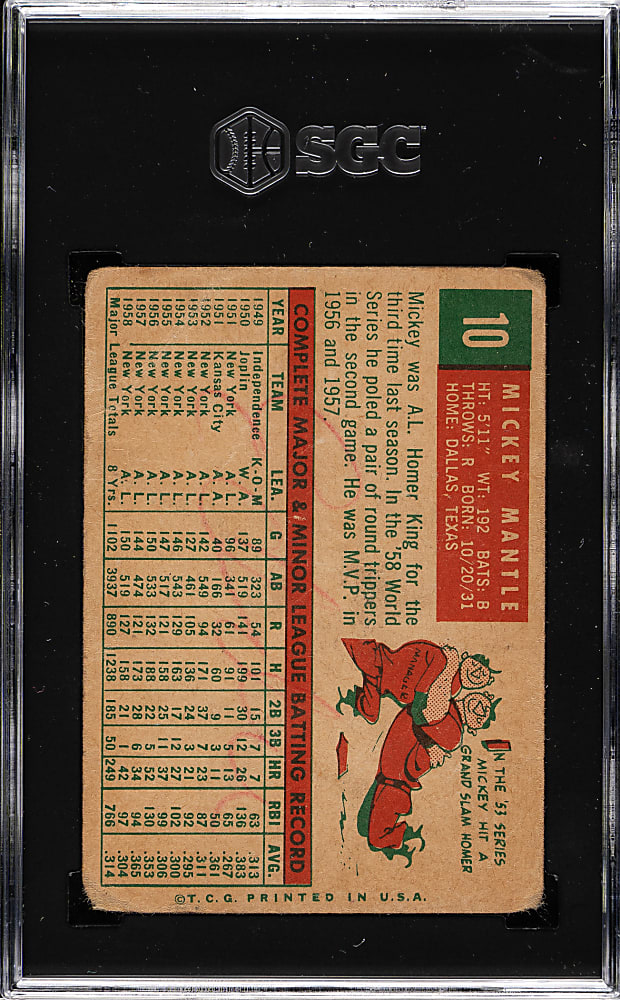 1959 Topps #10 Mickey Mantle SGC POOR 1