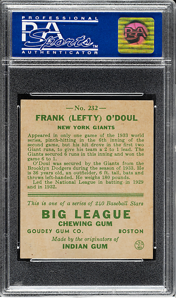 1933 R319 Goudey #232 Lefty O'Doul PSA EX 5
