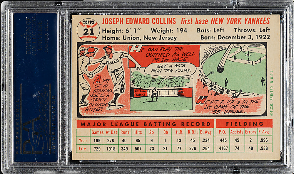 1956 Topps #21 Joe Collins White Back PSA NM-MT+ 8.5