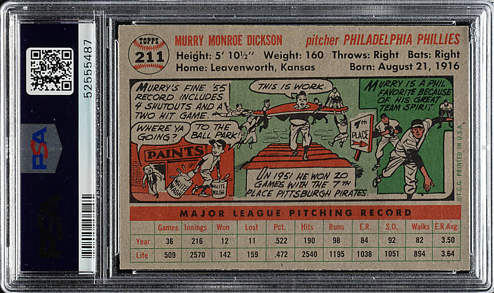 1956 Topps #211 Murray Dickson PSA NM-MT 8