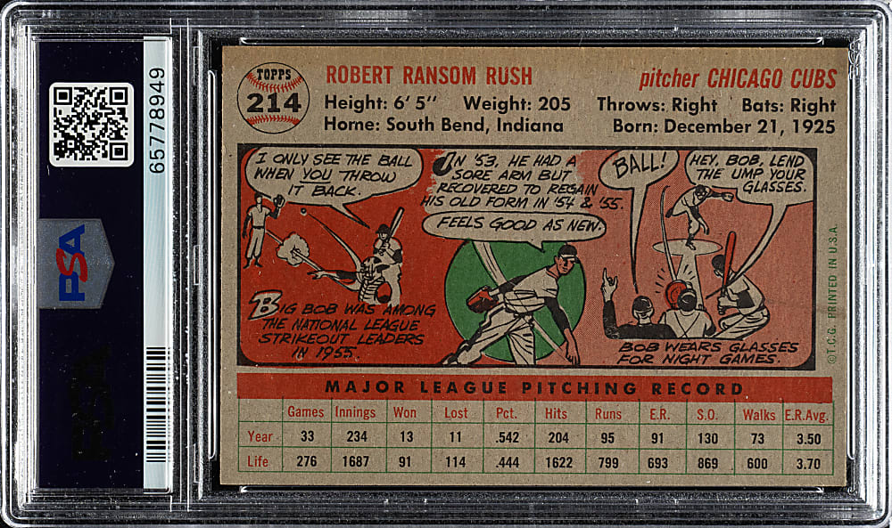 1956 Topps #214 Bob Rush PSA NM-MT 8