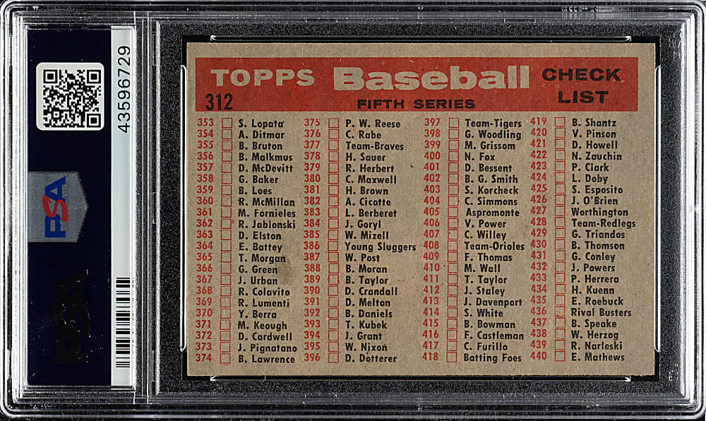 1958 Topps #312 Boston Red Sox Team Card PSA NM 7