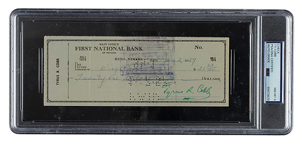 1957 Ty Cobb Signed Check PSA/DNA NM-MT 8