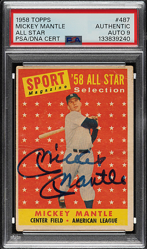 Signed 1958 Topps #487 Mickey Mantle All-Star PSA/DNA MINT 9 Plus Full JSA LOA