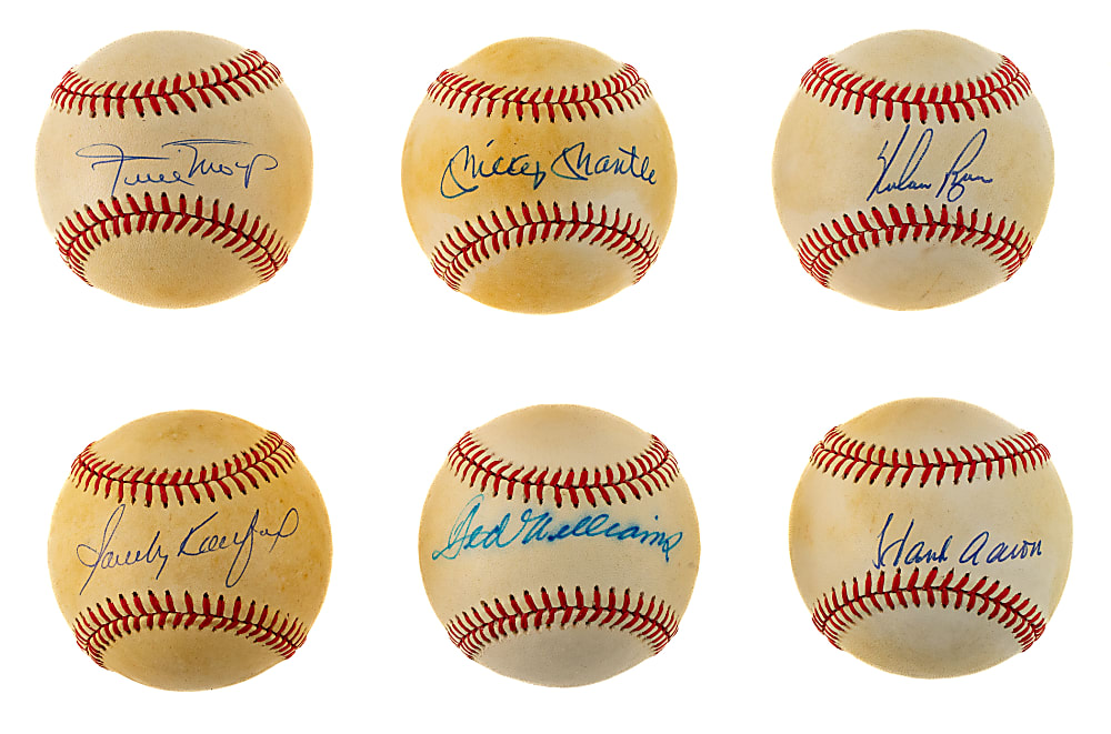 Hall of Fame Single-Signed Baseball Collection (77) Including Aaron, Koufax, Mantle, Mays, and Williams