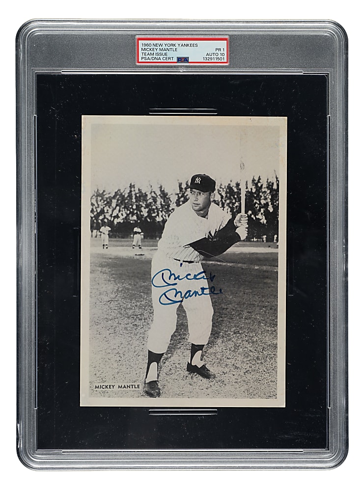 Signed 1960 Mickey Mantle New York Yankees Team-Issued Photograph PSA POOR 1 with GEM MINT 10 Signature - The ONLY PSA-Graded Example!