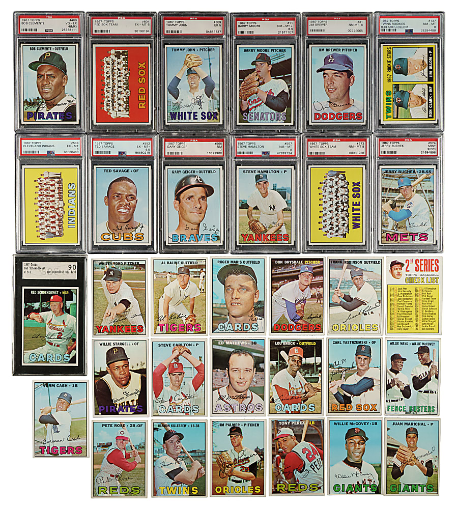 1967 Topps Near-Complete Set (605/609) Including #581 Tom Seaver Rookie SGC EX/NM 6