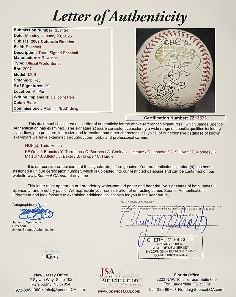 2007 Colorado Rockies National League Champions Team-Signed Baseball with Todd Helton - JSA
