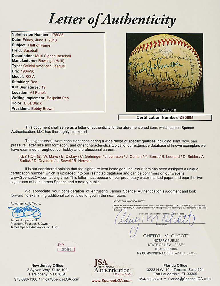 Hall of Fame Multi-Signed Baseball with Willie Mays, Judy Johnson, and Don Drysdale - JSA
