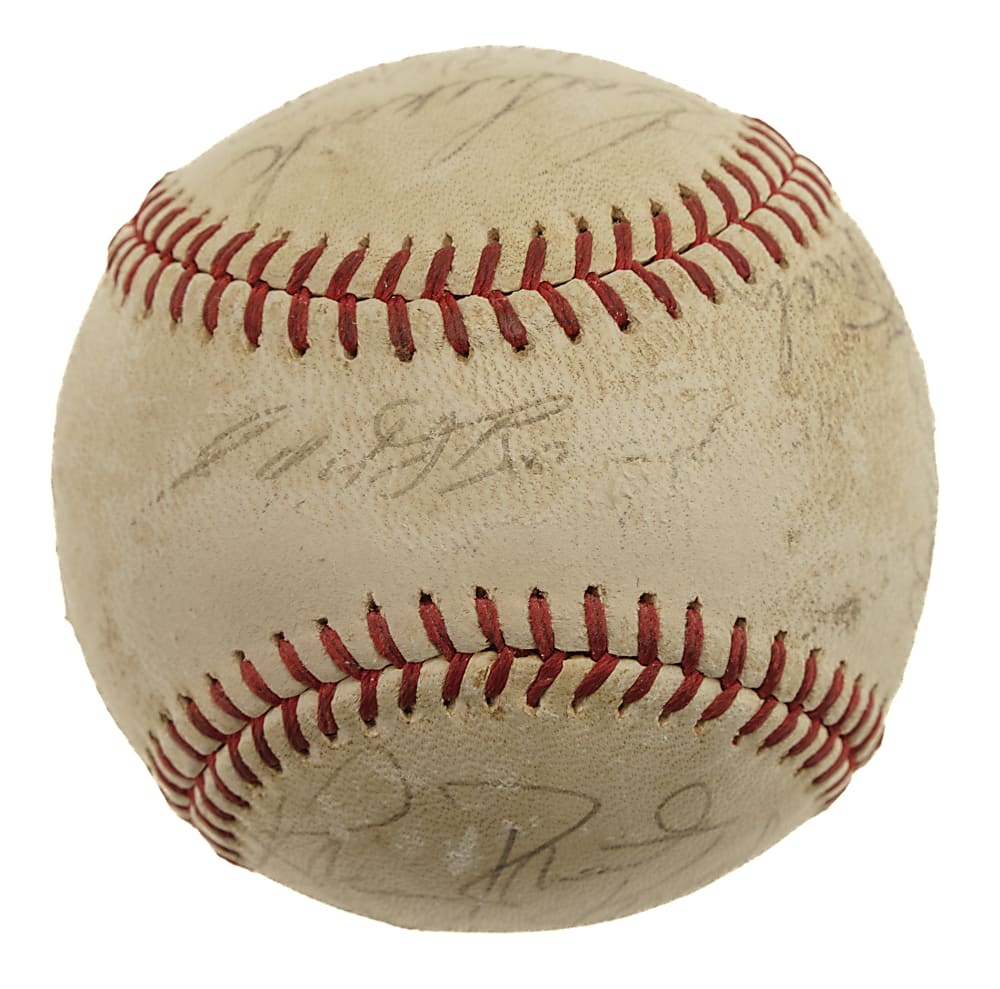 Hall of Fame and Star Multi-Signed Baseball with Joe DiMaggio, Casey Stengel, and Lefty Grove - JSA
