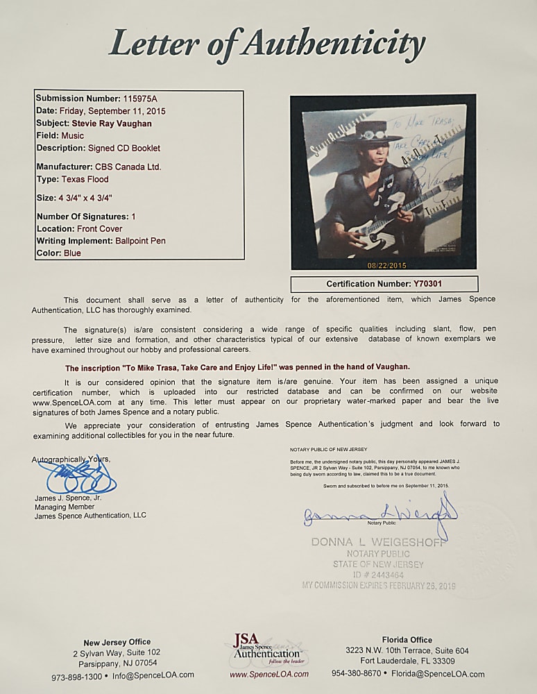 Stevie Ray Vaughan Signed CD Booklet - JSA