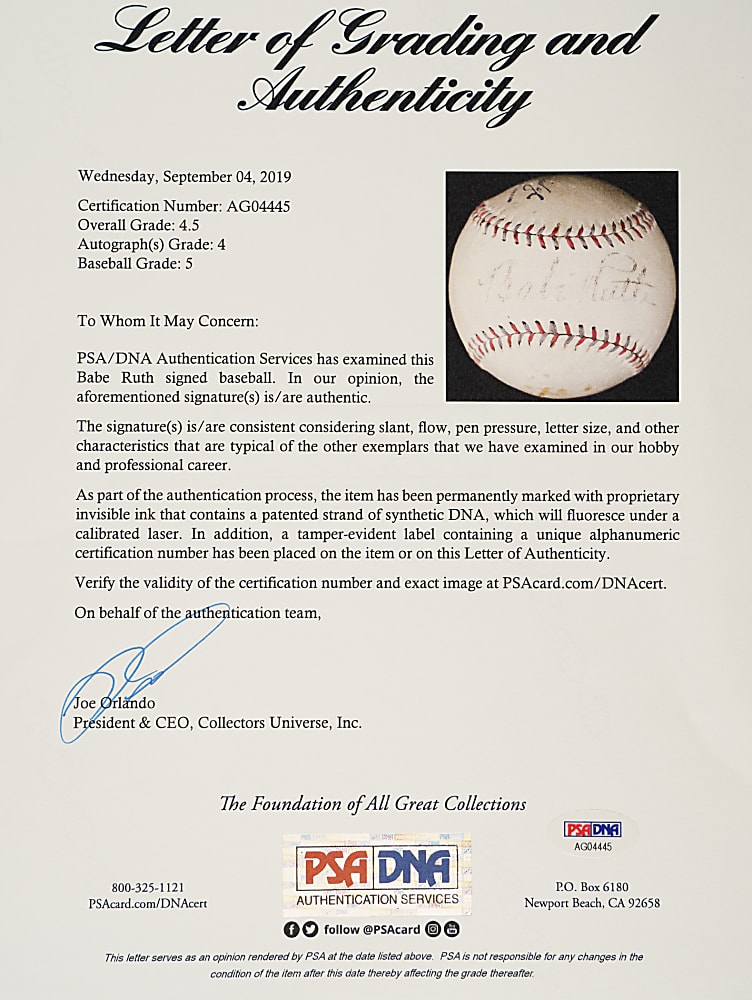 Babe Ruth Single-Signed Baseball - PSA/DNA