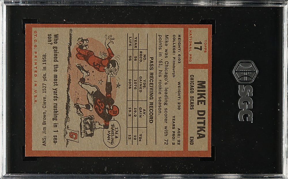 1962 Topps Football #17 Mike Ditka Rookie SGC NM 7